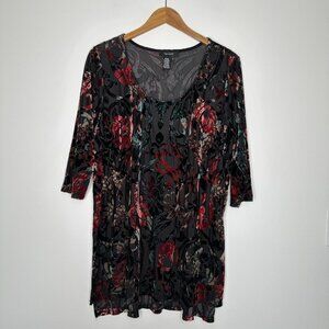 Karen Kane Tunic Top Womens Size 1X Black Velvet Burnout Floral Slits Whimsigoth